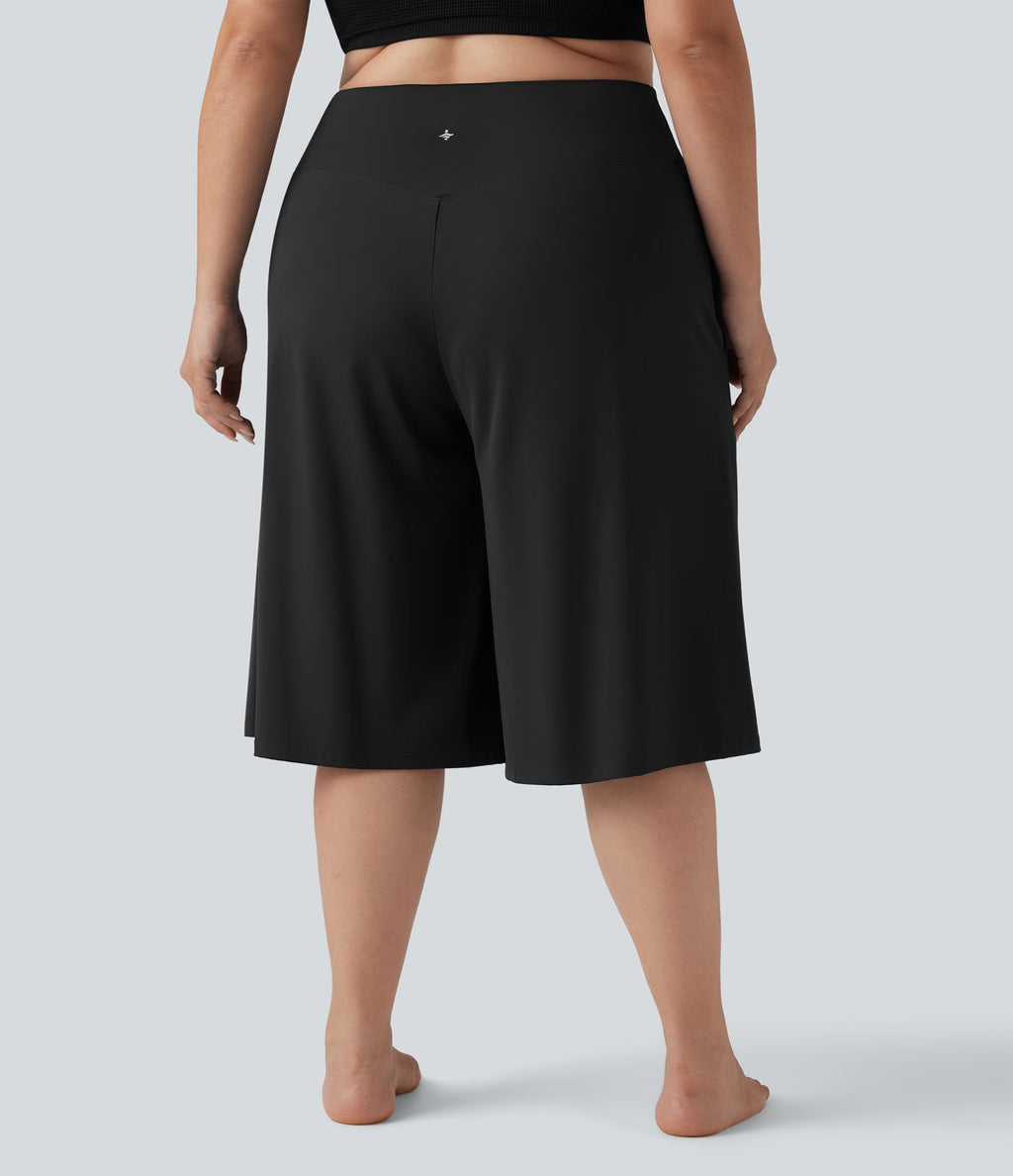 Pantalon corsaire grande taille large SoftlyZero™ Airy taille haute croisée effet frais InstantCool avec poches