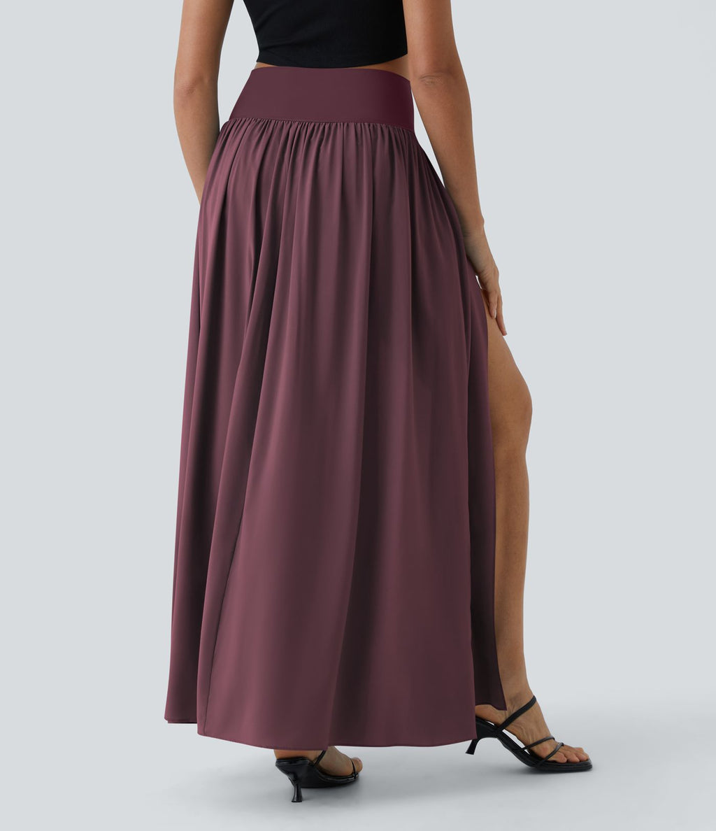 Breezeful™ Jupe Taille Haute Casual Maxi Séchage Rapide Fluide Fente Plissée 2 en 1