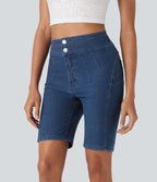 Short cycliste casual denim Halara Flex™ tricot extensible taille haute effet push-up avec poches