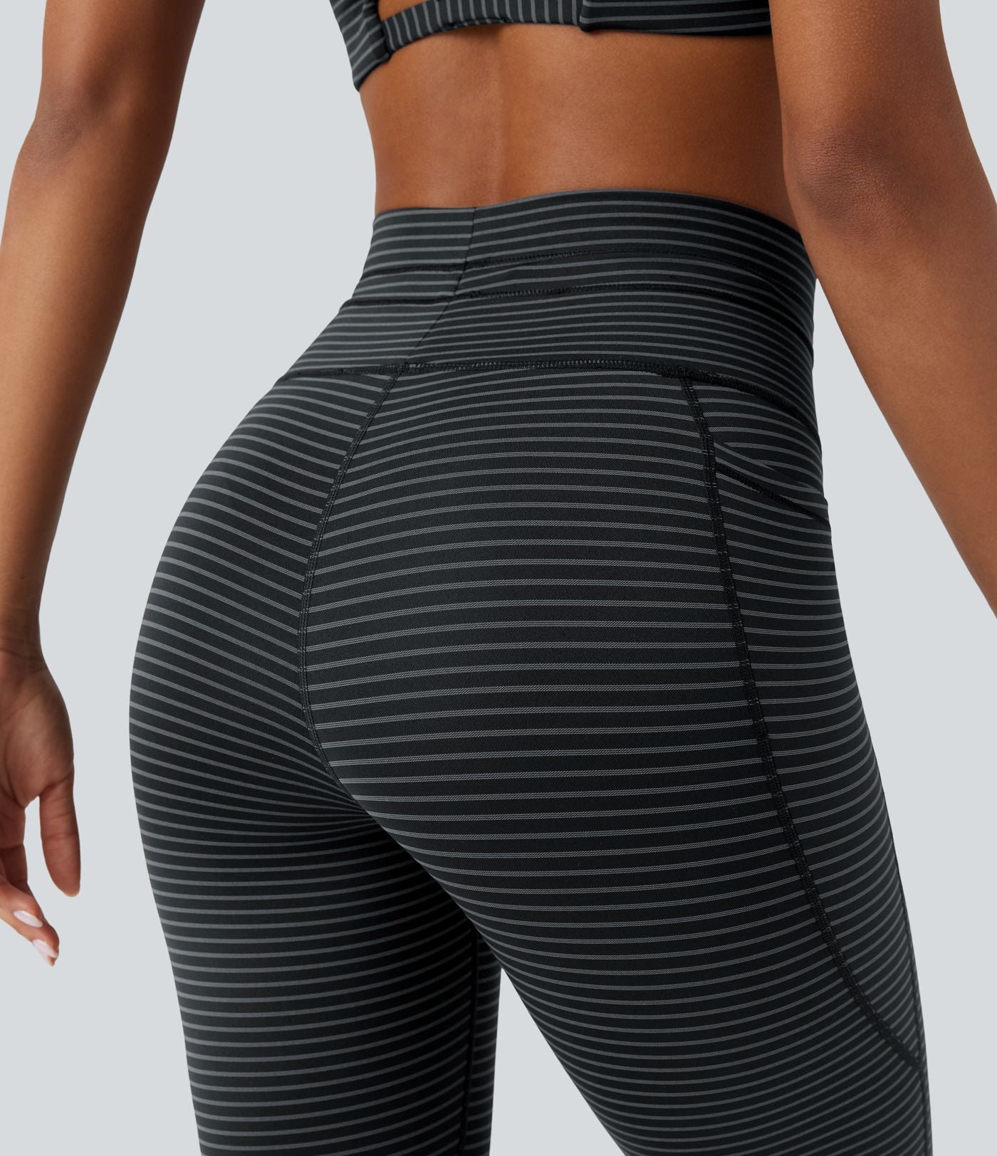 Legging de yoga rayé taille haute avec cordon de serrage et poches