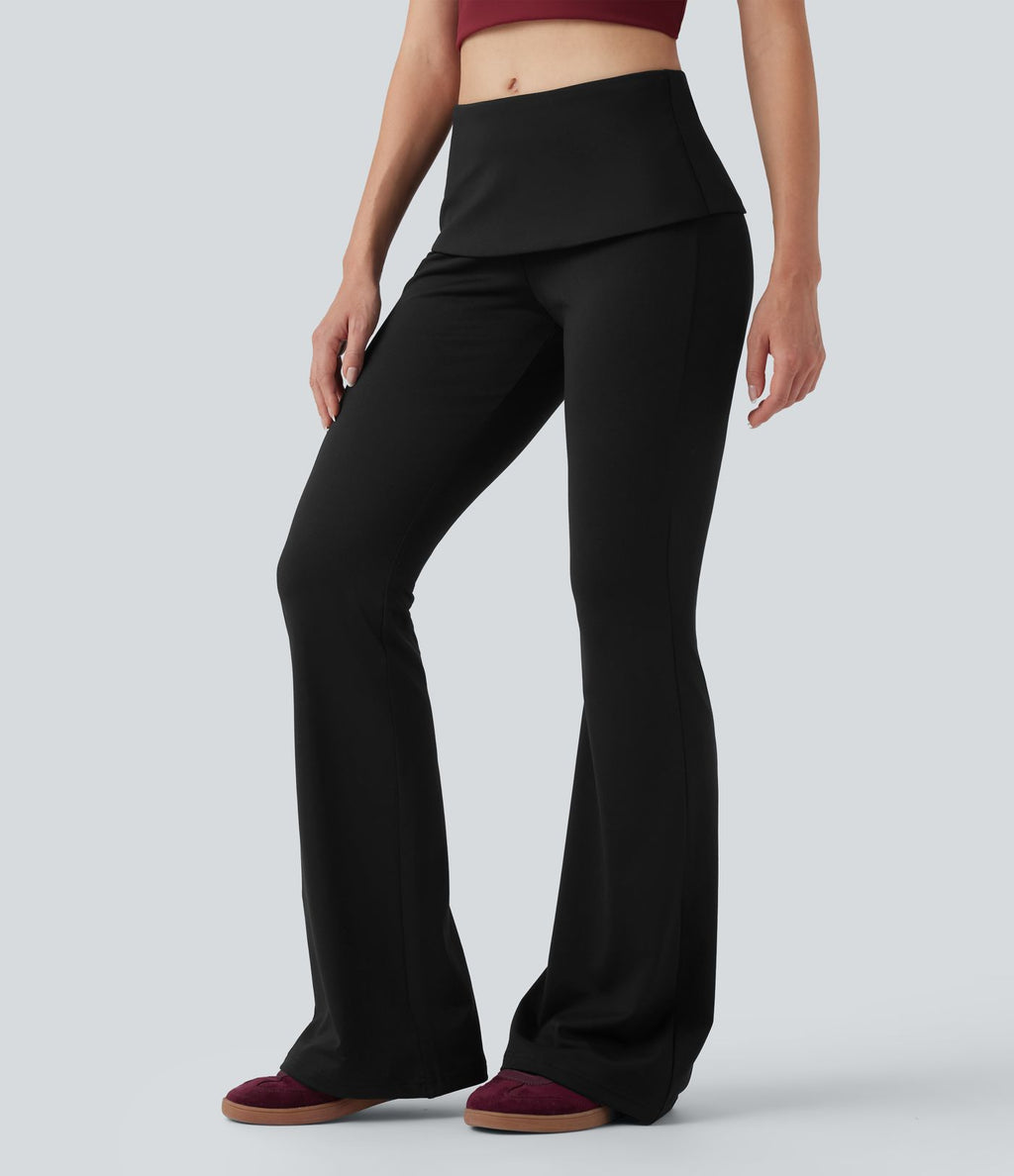 Pantalon casual bootcut taille mi-haute à ceinture repliable