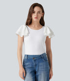 Blouse décontractée col rond à manches à volants étagées