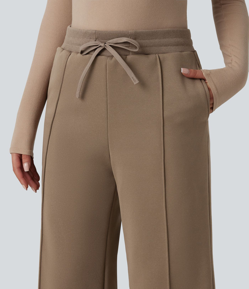 Pantalon thermique coupe droite taille haute avec cordon de serrage et poches