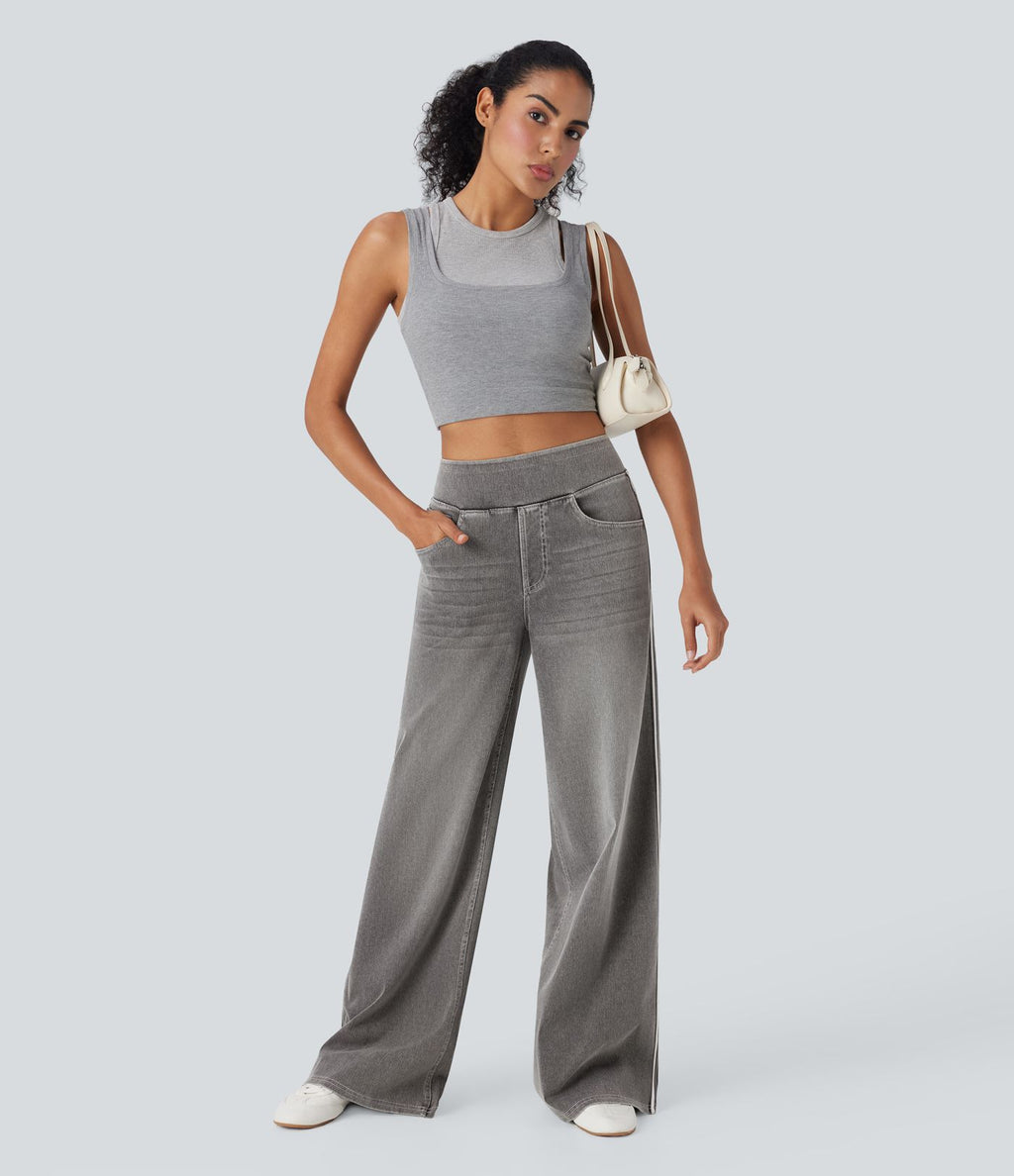 Halara Flex™ Jean large fluide délavé taille haute à rayures avec poches
