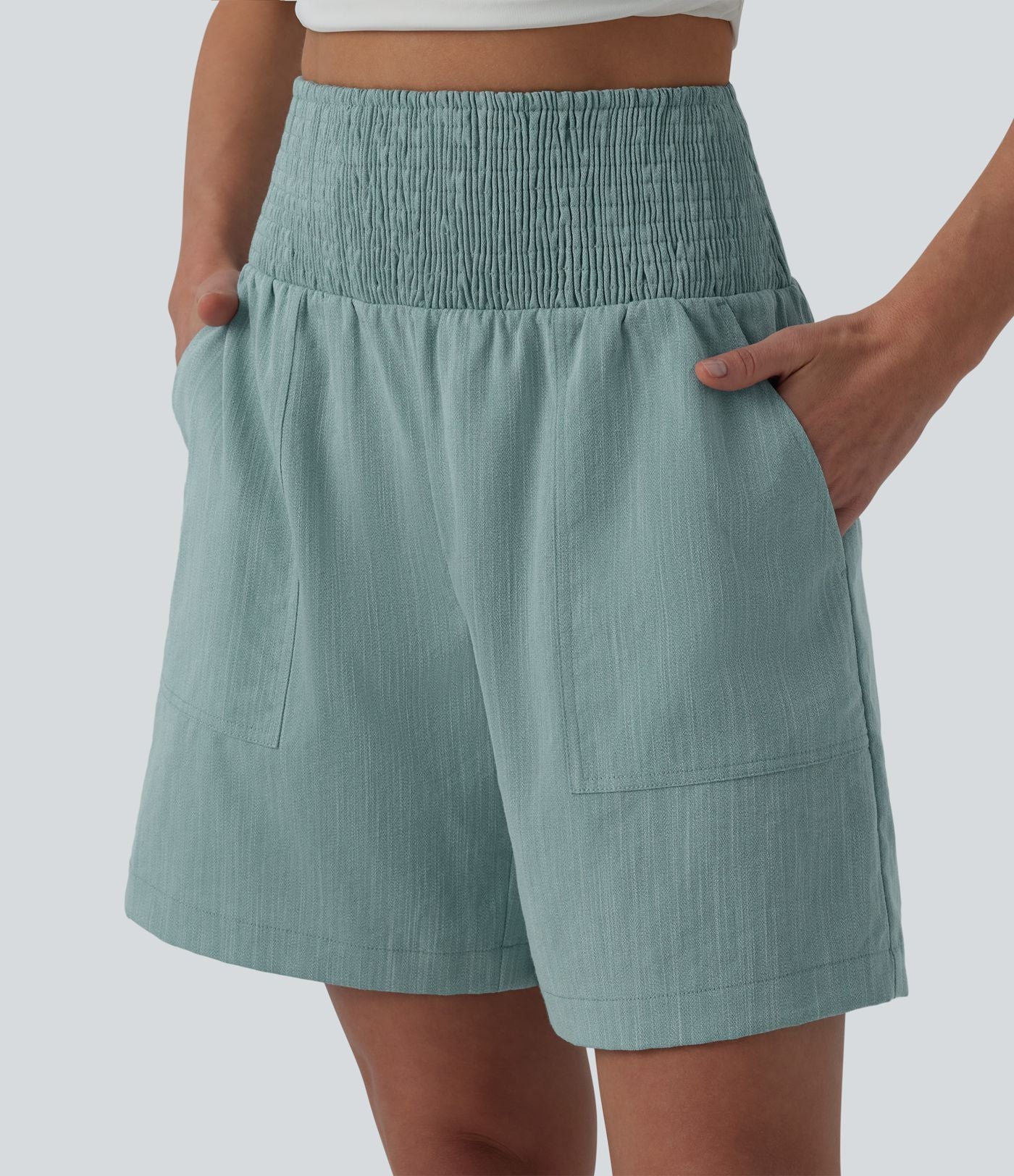 Bermuda casual aspect lin taille haute avec fronces 17,5 cm avec poches