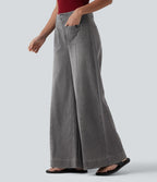 Halara Flex™ Jean large Palazzo et Taille Haute avec Poches Avant en Tricot Extensible Lavé