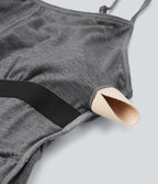 Combi-short casual 2-en-1 chiné froncé avec brassière intégrée et poches — Édition Easy Peasy