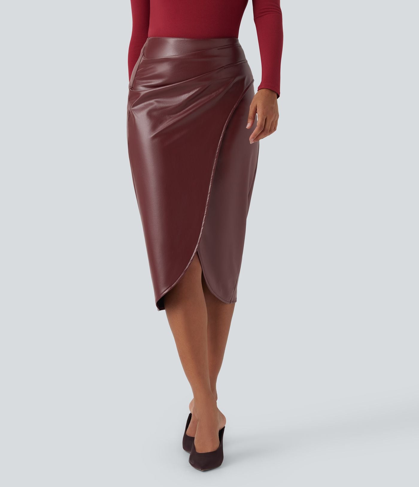 Jupe polaire simili cuir taille haute ourlet tulipe