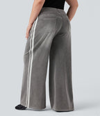 Halara Flex™ Jean large fluide taille haute à rayures délavé décontracté grande taille avec poches