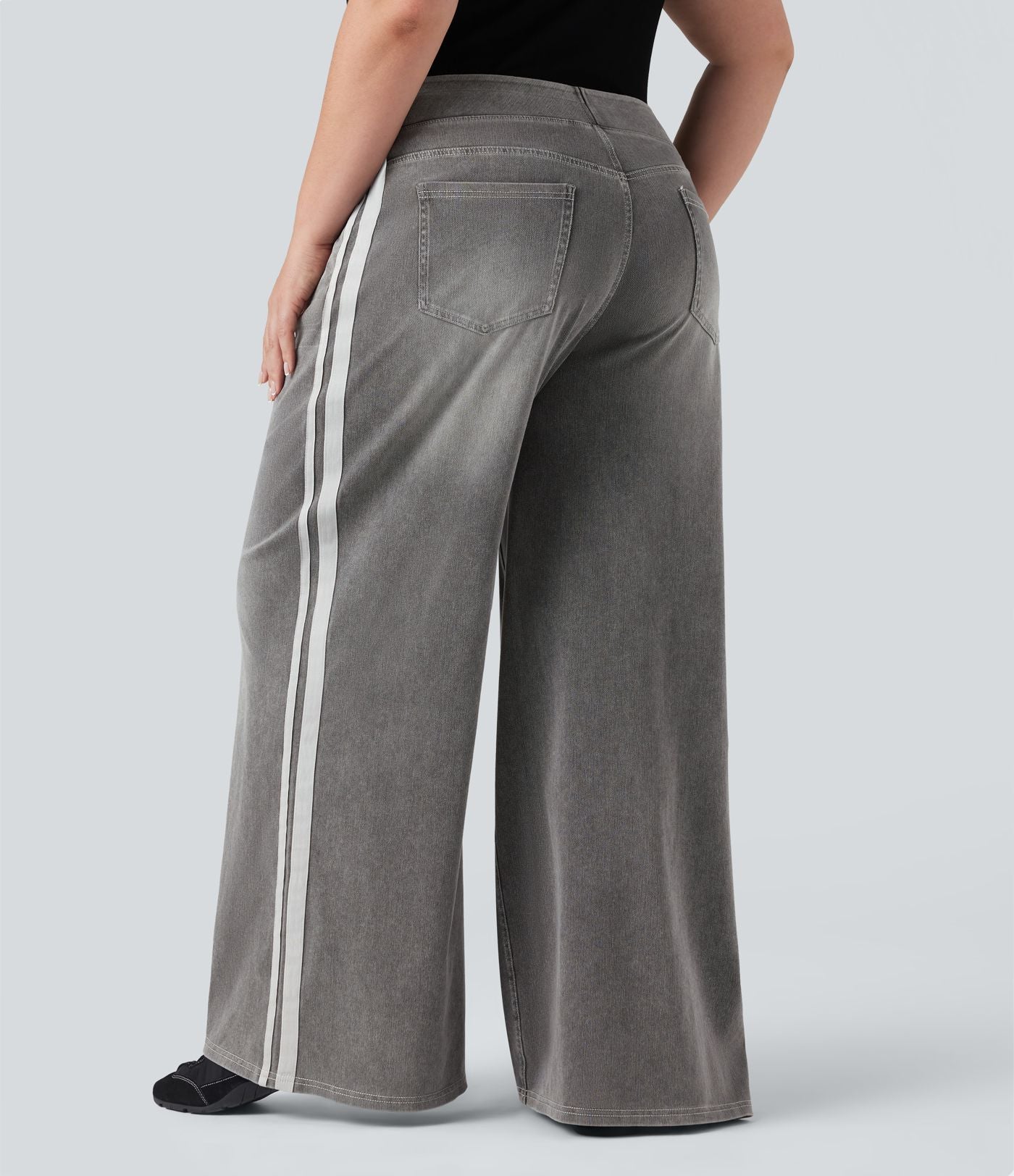 Halara Flex™ Jean large fluide taille haute à rayures délavé décontracté grande taille avec poches