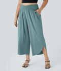 Breezeful™ Pantalon de Vacances Grande Taille Taille Haute avec Découpe Croisée Plissé Poche Latérale Fente et Séchage Rapide