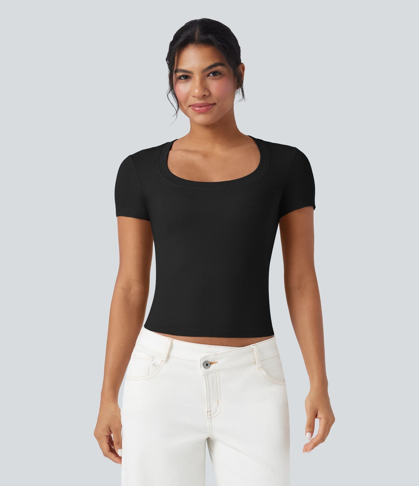 T-shirt décontracté maille côtelée manches courtes