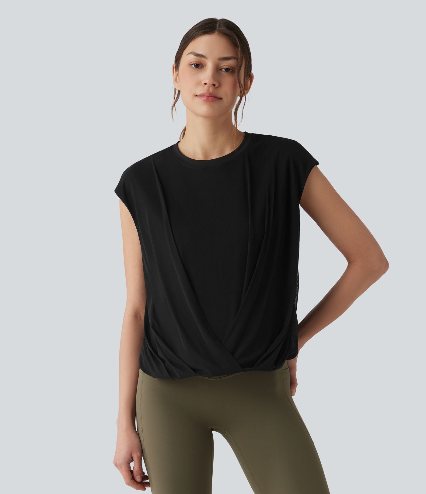 Haut de sport yoga SoftlyZero™ Airy col rond sans manches mesh contrastant effet frais InstantCool