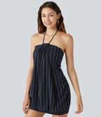 Robe micro-mini moulante à rayures col dos nu avec soutien-gorge intégré et dos à nouer