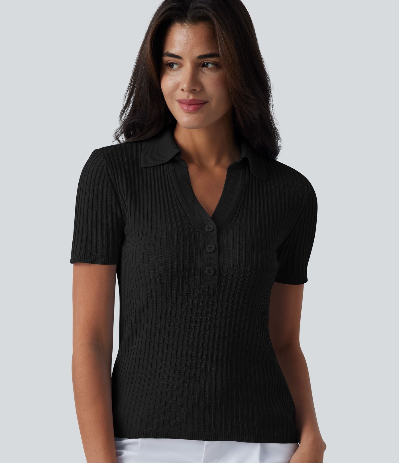 Pull tailleur à col polo et manches courtes