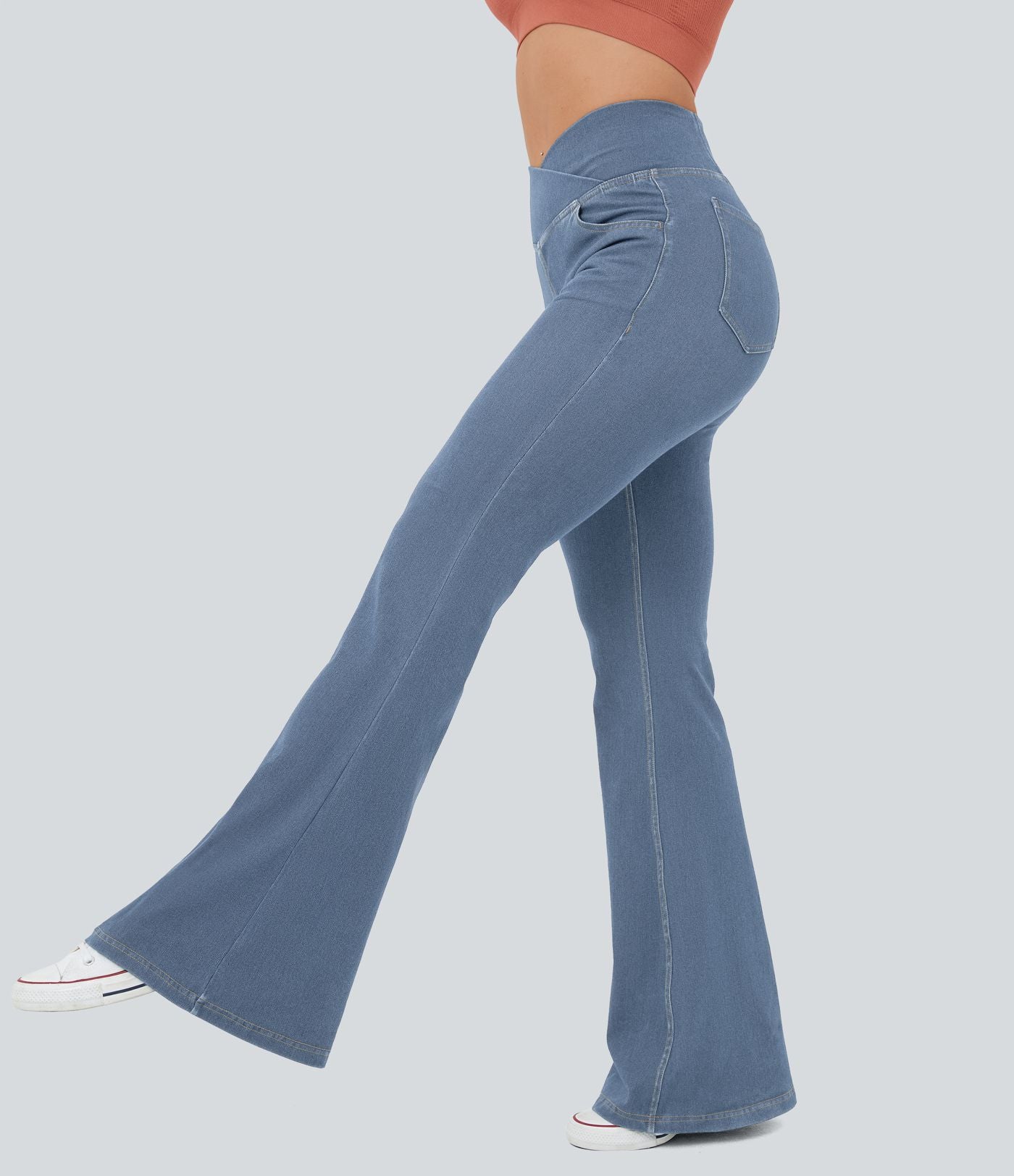 Jean super évasé Halara Flex™ décontracté maille denim extensible délavée effet frais InstantCool taille haute poches croisées