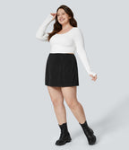 Jupe Casual Grande Taille en Velours Côtelé Mini à Taille Haute avec Fermeture Éclair Invisible 2 en 1