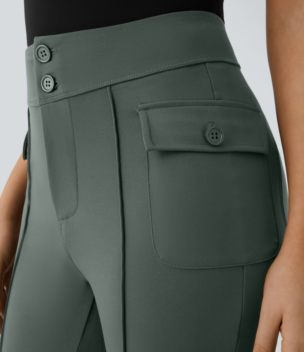Pantalon cargo décontracté évasé taille haute avec poches à rabat latérales