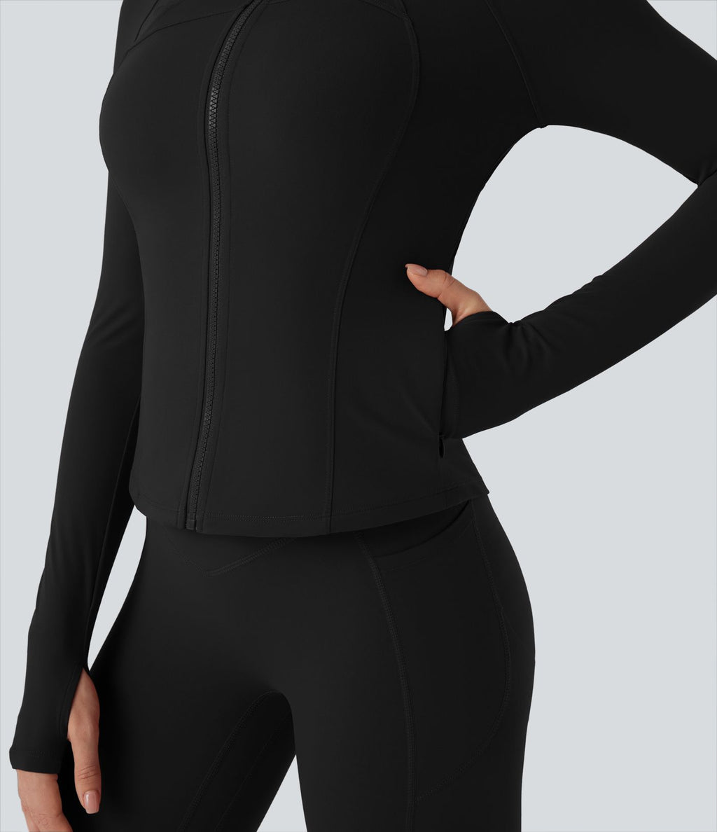 Veste yoga col montant à manches longues avec passants pouces Halara UltraSculpt™ avec poches