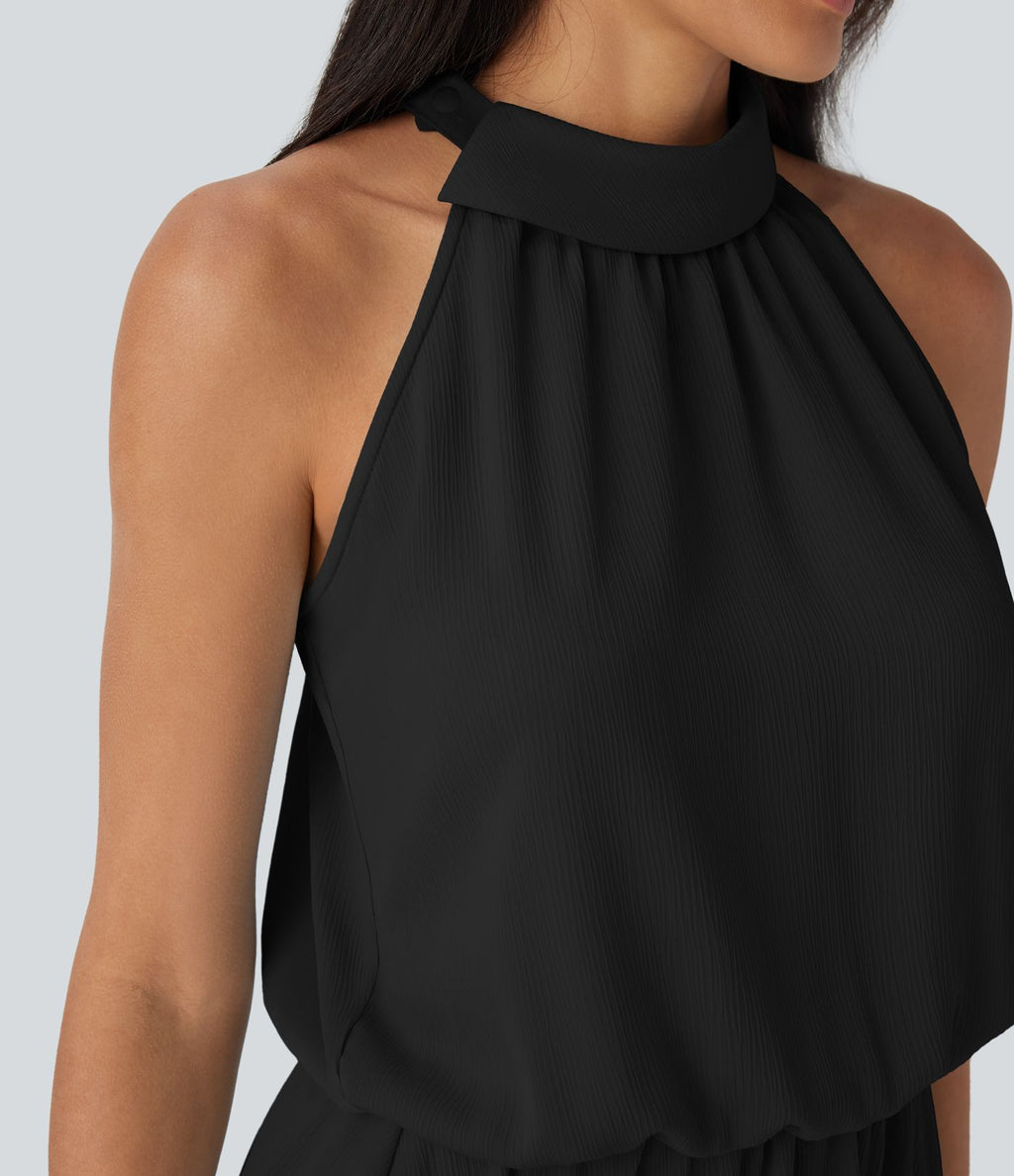 Robe de villégiature mini fluide à col licol et boutonnage