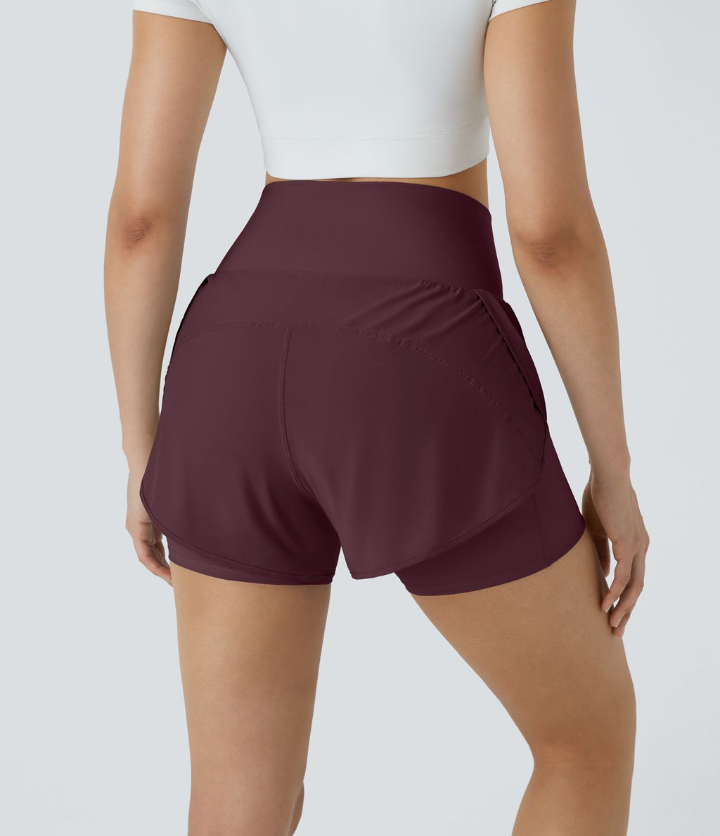 Breezeful™ Short 8,8cm Yoga Séchage Rapide 2 en 1 Taille Super Haute Ourlet Courbé Poches Latérales