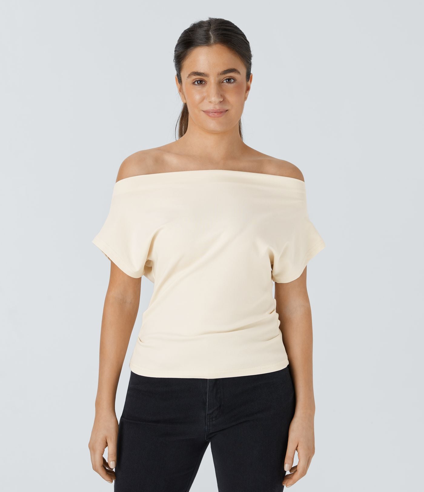 Top Casual Épaules Dénudées Manches Courtes Ruchées