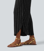 Pantalon rayé taille haute avec ourlet arrondi et poches