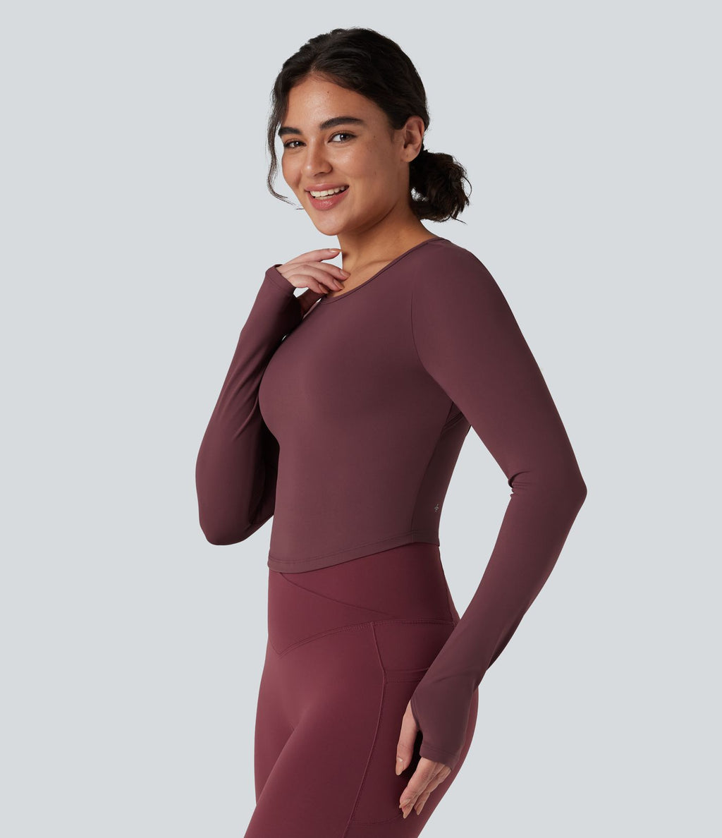 Top yoga slim SoftlyZero™ dos nu boucle ajustable manches longues avec trous pouces - UPF50+