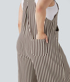Salopette de séjour grande taille tissu gaufré rayée à bretelles ajustables avec boutons et multiples poches