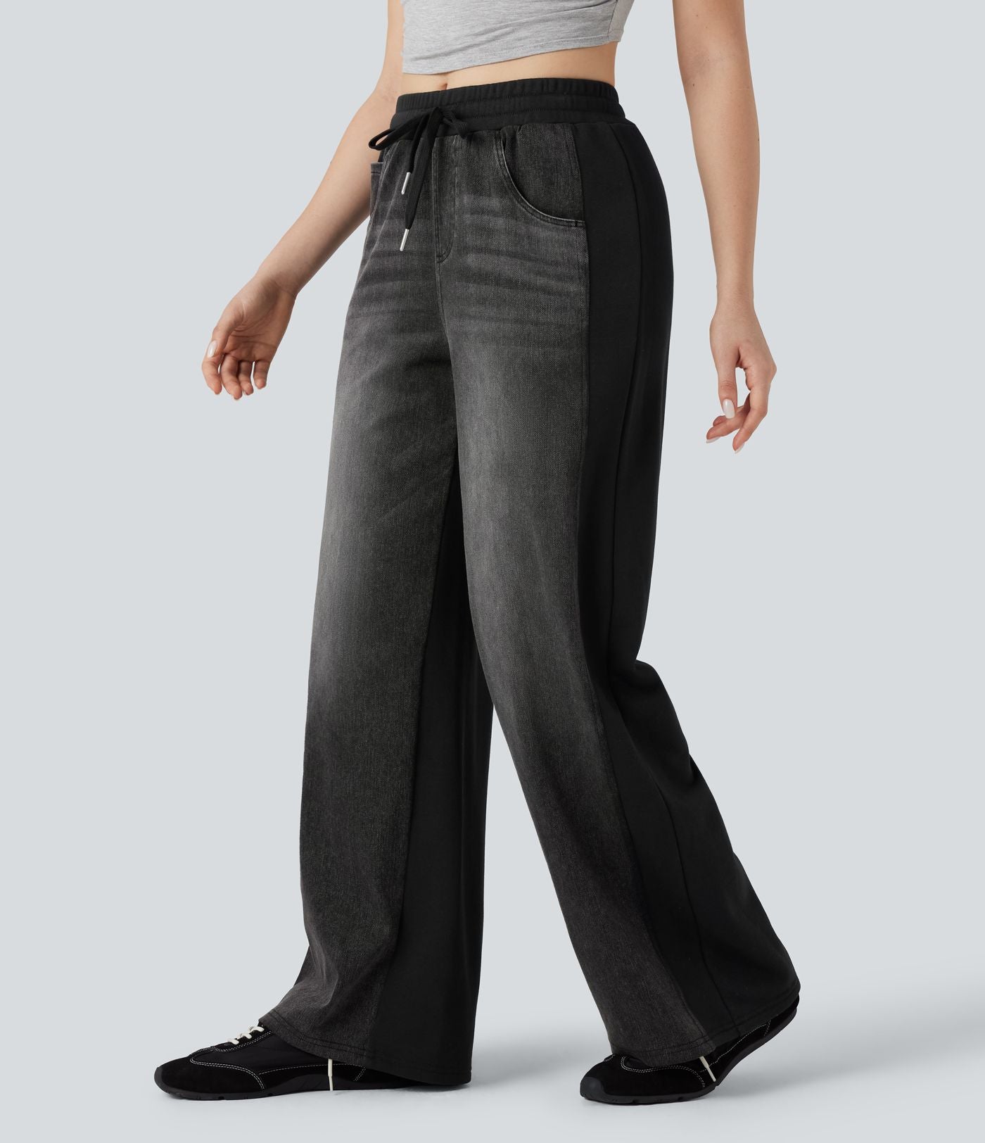 Halara Flex™ Jean larges color block jambes cordon de serrage taille haute avec poches