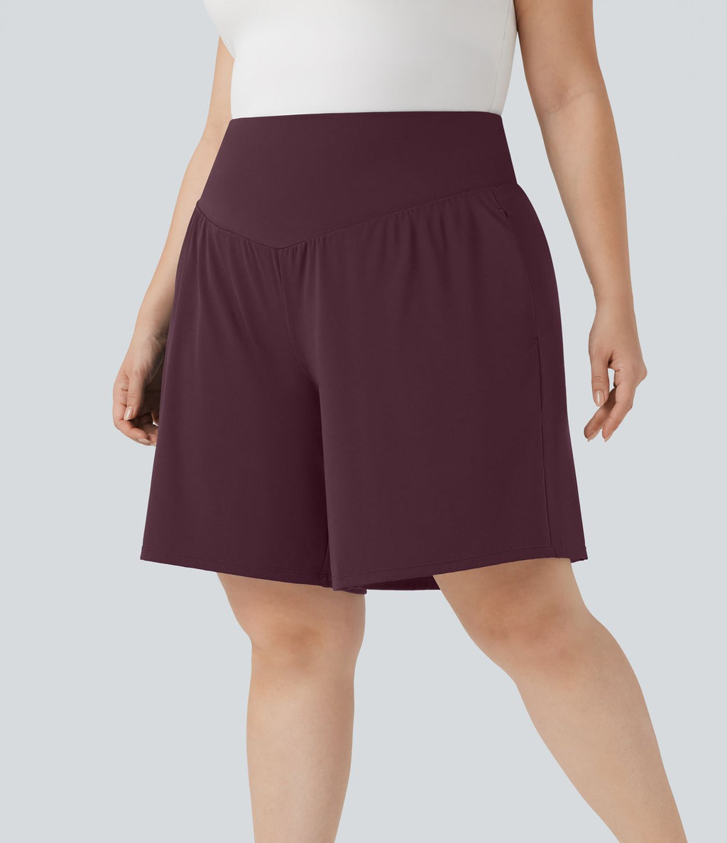 Bermuda de yoga grande taille SoftlyZero™ Airy taille haute effet frais InstantCool avec poches