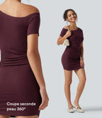 Robe-short mini moulante côtelée asymétrique accès facile Easy Peasy avec coussinets amovibles, poches et bonnets B à E