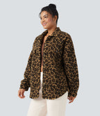 Veste-chemise sherpa col ourlet arrondi manches longues avec poches