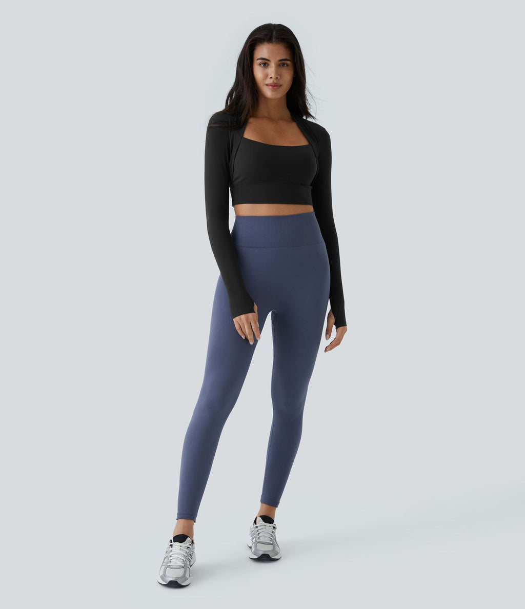 Softlyzero™ Plush Top de Sport Yoga Pull Manches Longues Trou pour Pouce 2 en 1 Court