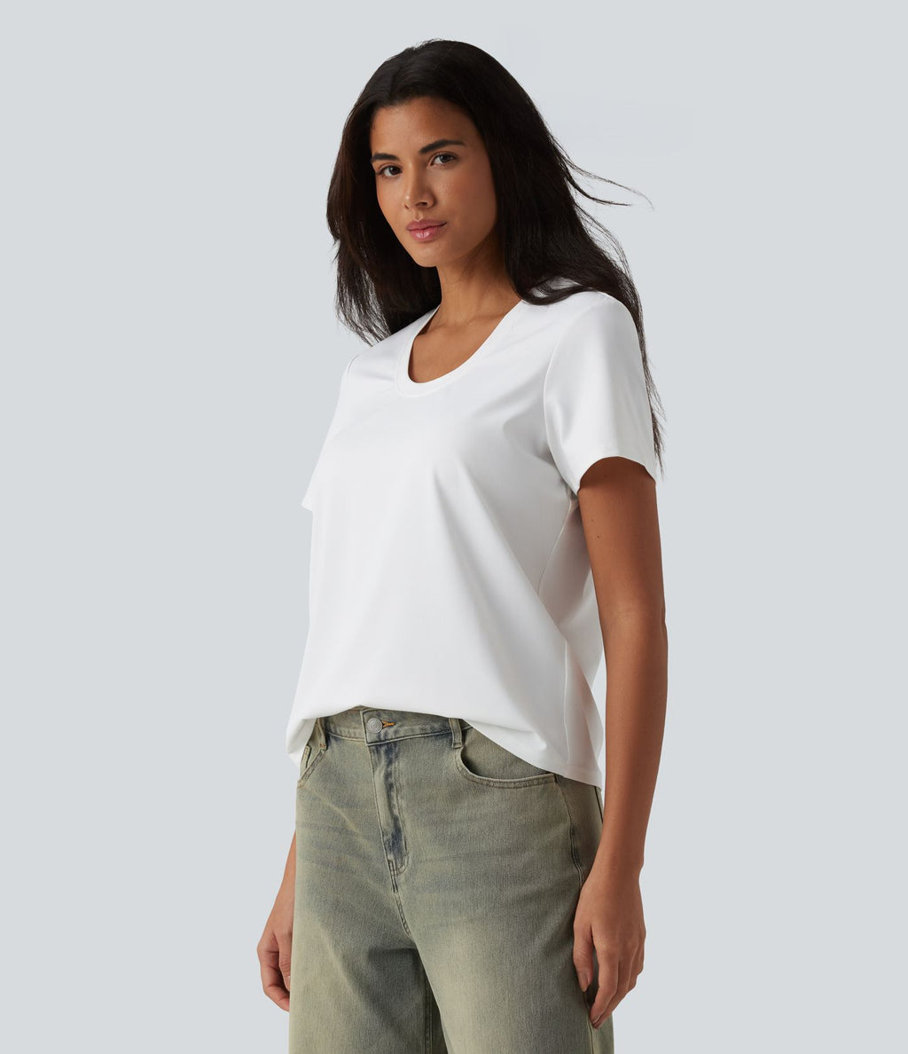 T-shirt décontracté col U manches courtes