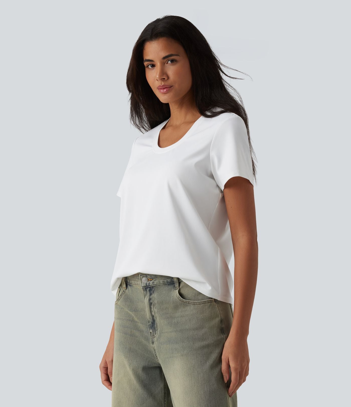 T-shirt décontracté col U manches courtes