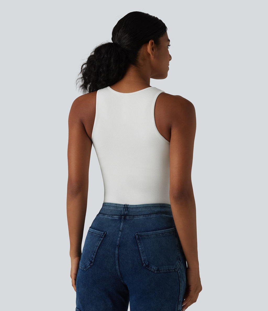 Débardeur casual en maille côtelée col rond avec brassière intégrée