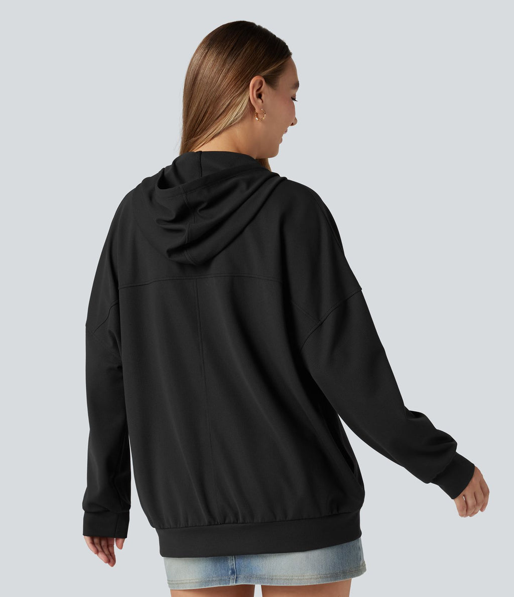 Sweat-shirt à capuche col V manches longues coupe décontractée avec poches