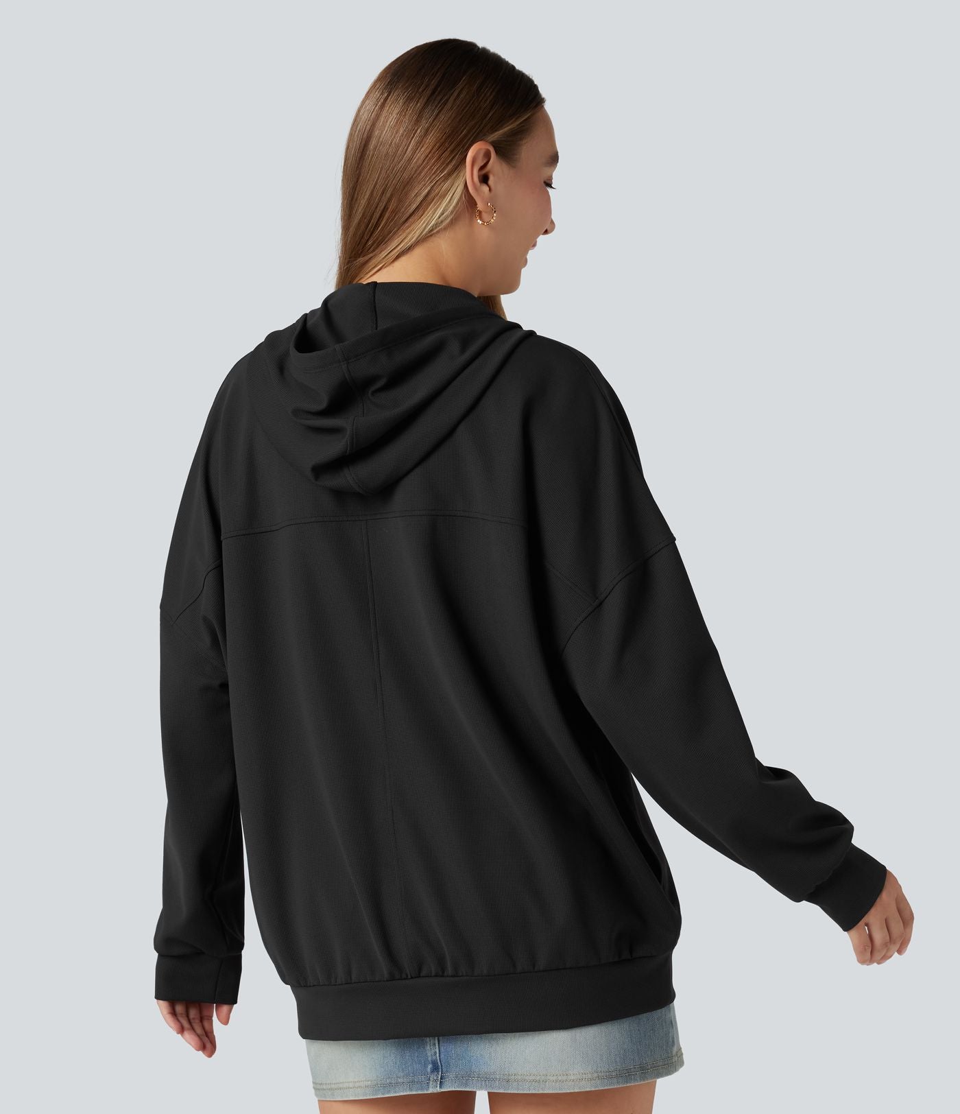 Sweat-shirt à capuche col V manches longues coupe décontractée avec poches