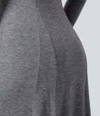 Robe de Casual Maxi Manches Longues Évasées et Boutons au Col Rond