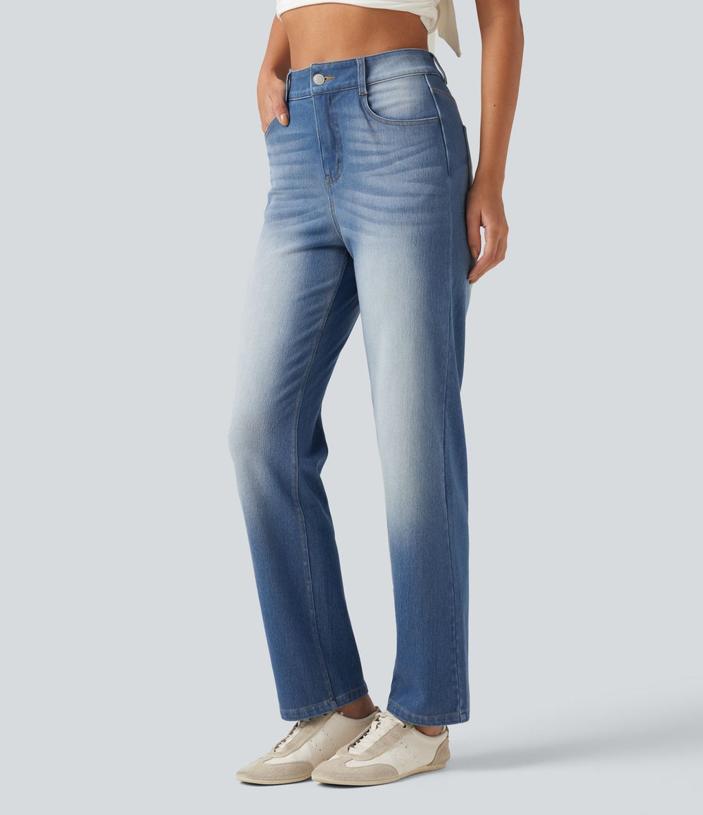 Jean droit Halara Flex™ taille haute gainant délavé avec poches