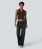 Jean bootcut délavé Halara Flex™ taille basse à poches multiples et fermeture zippée