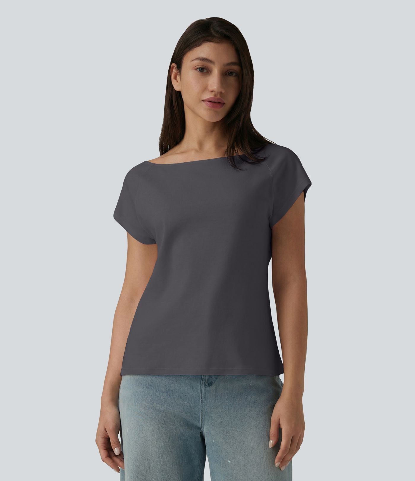 T-shirt décontracté col bateau manches courtes coton