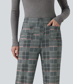 Pantalon tailleur Halara Flex™ à carreaux taille haute coupe droite avec poches
