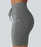 Short cycliste de yoga Halara UltraSculpt™ chiné, taille haute, cordon de serrage, séchage rapide, 17,5 cm, avec poches