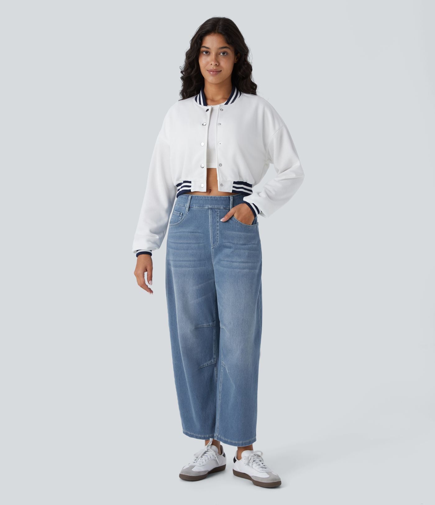 Jean Barrel 7/8 décontracté taille mi-haute avec poches Halara Flex™