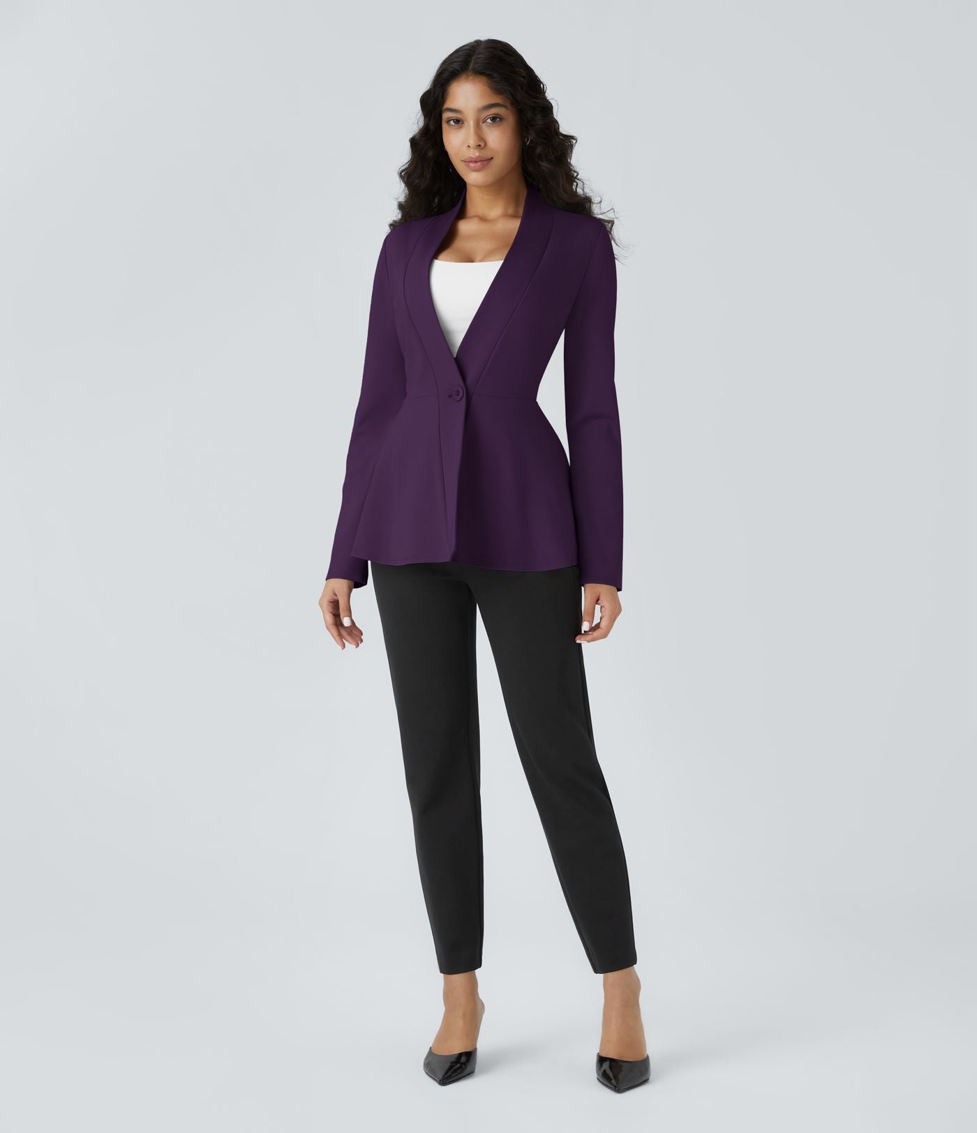 Veste péplum de travail col en V avec un bouton