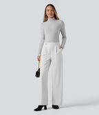 Pantalon de travail Halara Flex™ droit à rayures, taille haute, avec poches