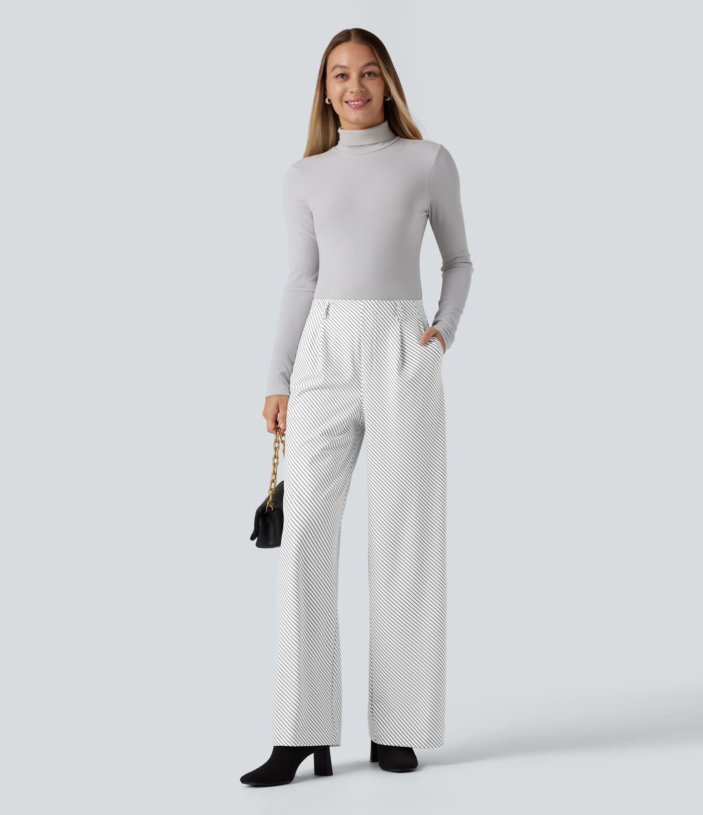 Pantalon de travail Halara Flex™ droit à rayures, taille haute, avec poches