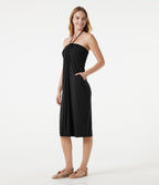 Robe midi dos nu à col halter avec lien noué au dos et poches